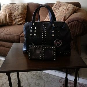 Michael Kors Black Studded Leather Bag /Wallet